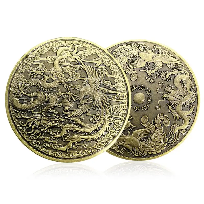 

Dragon and Phoenix Chengxiang Commemorative Coin Zodiac Dragon and Phoenix Animal Coin Metal Badge Gift Art Collection Acrylic
