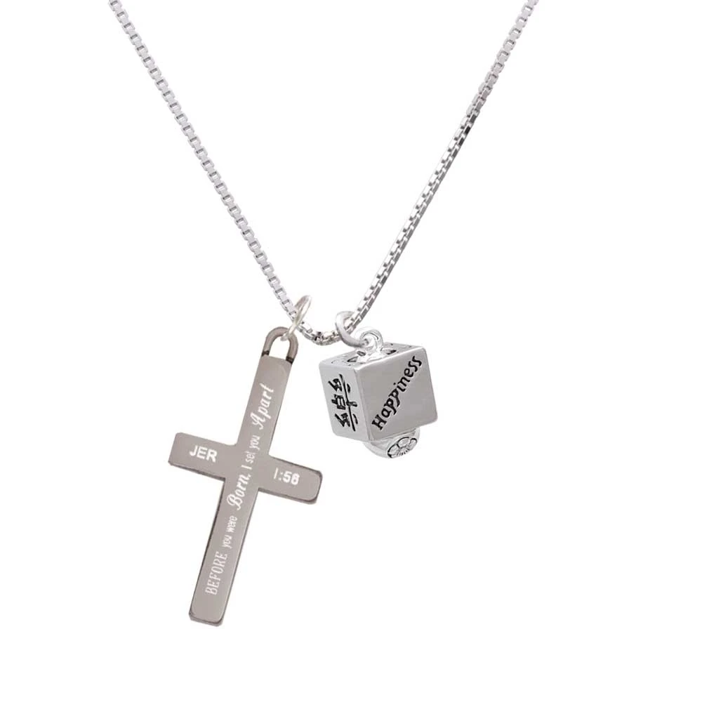 Chinese Symbol Happiness Square Spinner - I Set You Apart - Cross Necklace