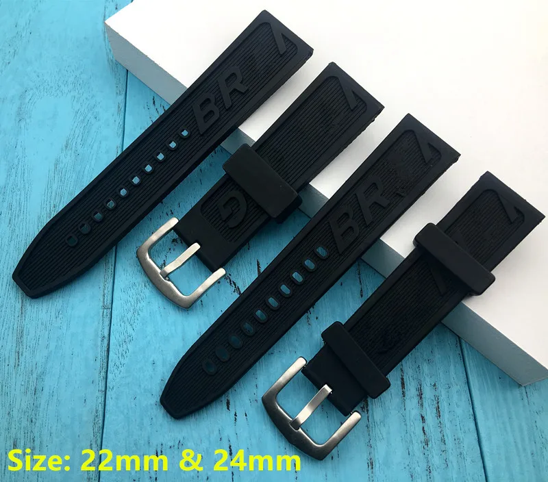Rubber Watchband Bracelet For Navitimer Avenger Breitling Strap Buckle Black New 