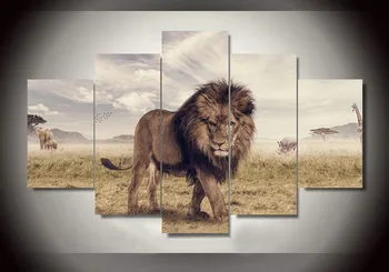 

Wall Art Printed Animals Lion Group Painting Room Decor Print Poster Picture Canvas Poster Unframed 5 Pieces