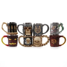 Personalisierte Schädel becher Doppelwandige kaffeetasse Kreative Edelstahl Ritter Krug Drachen Trinkbecher weihnachtsgeschenk