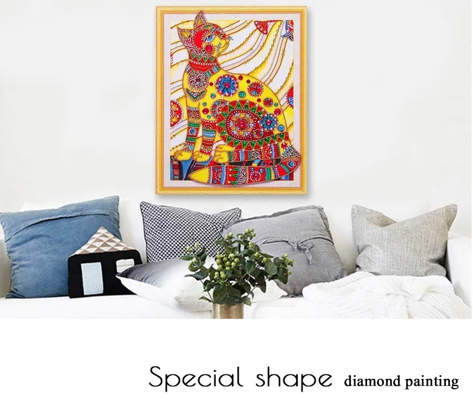 Azqsd 5D DIY Алмазная вышивка с котом Специальный в форме бриллианта живопись животных мозаика изображение горного хрусталя 40x50