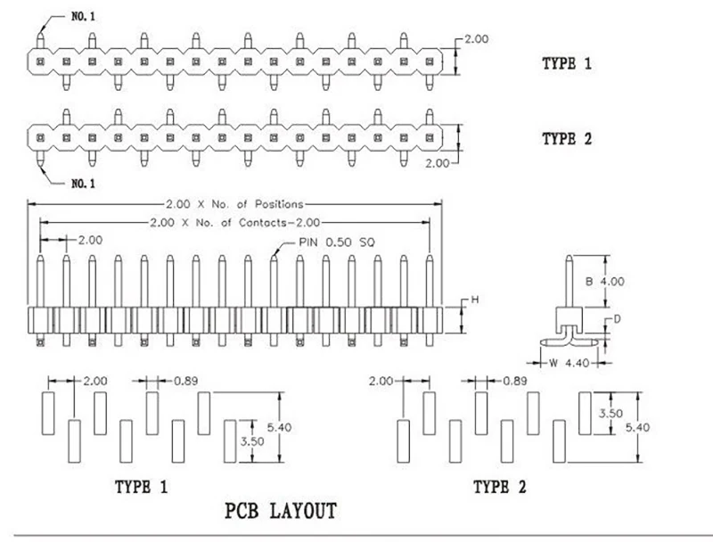 2.0mm SMT Pin Header Drawing