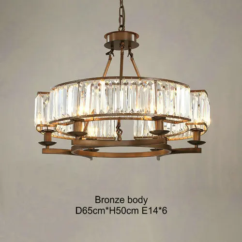 Винтажный стиль лофт хрустальный светильник бронзовая черная хрустальная люстра лампа абажур лампы для гостиной E14 Светодиодная лампа - Цвет абажура: Bronze D65x50CM