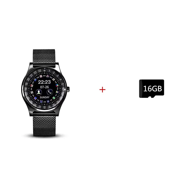 Нержавеющая сталь Смарт наручные часы с Bluetooth телефон Поддержка TF sim-карта камера Смарт-браслет для IOS iPhone Android телефон - Цвет: Black 16GB