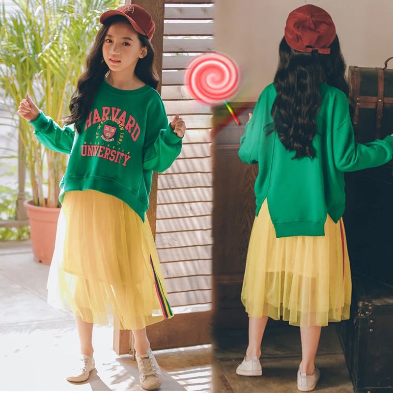 

Toddler Clothes Set For Girls Teenagers Big Girl Boutique Kids Clothing Spring Tracksuit Long Sleeve Sweatshirt +skirt 8 9 10 12