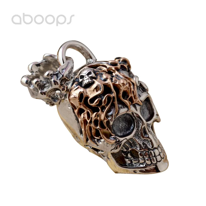 Vintage Big Two Tone 925 Sterling Silver Skull Head Necklace Pendant for Men Boys Free Shipping цена Vintage Big Two Tone 925 Sterling Silver Skull Head Necklace Pendant for Men Boys Free Shipping цены онлайн