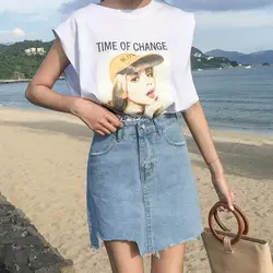 2019 модная летняя женская джинсовая короткая юбка трапециевидной формы с завышенной талией, джинсовая юбка с карманами harajuku Mini высокого