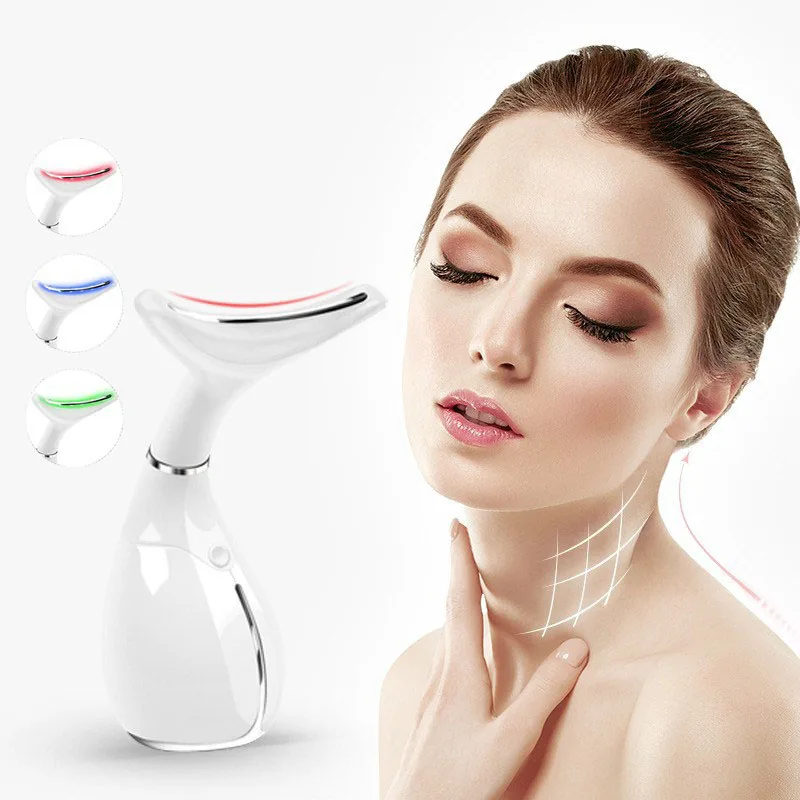  Neck Beauty Instrument USB Rechargeable Neck Care Massager LED Vibration Skin Tighten Anti Wrinkle  - 33044544457