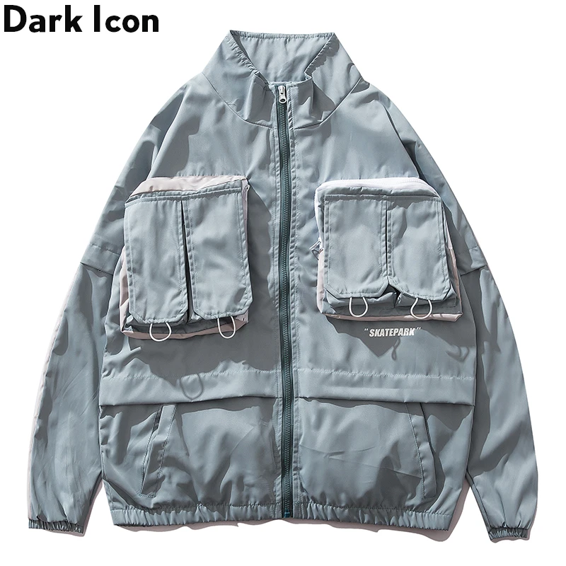 

Dark Icon Stand Collar Stereo Pocket Cargo Jacket Men 2019 Fall Street Men's Jackets Thin Style Outerwear