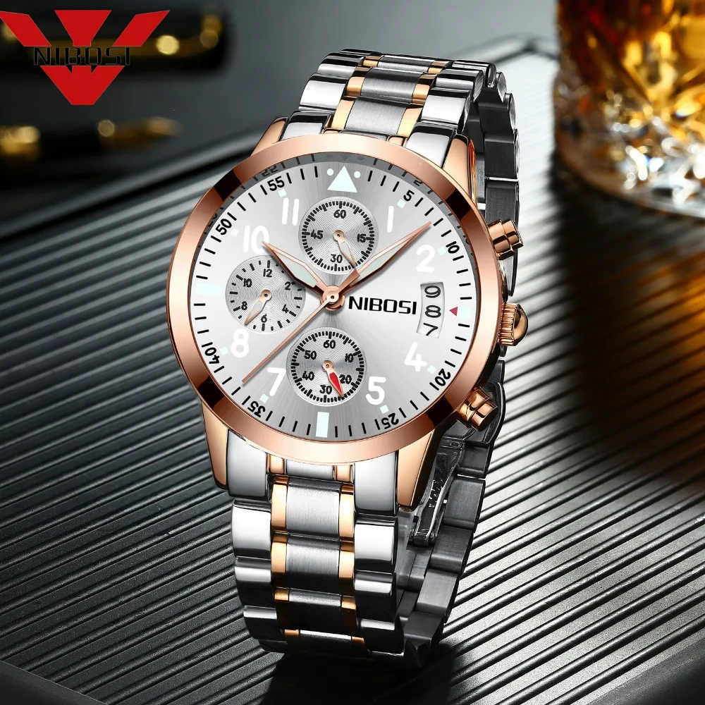 

Top Brand Luxury Men's Quartz Watch Rose Gold Stainless Steel With Clock Calendar Watches Waterproof Man Business Wristwatch