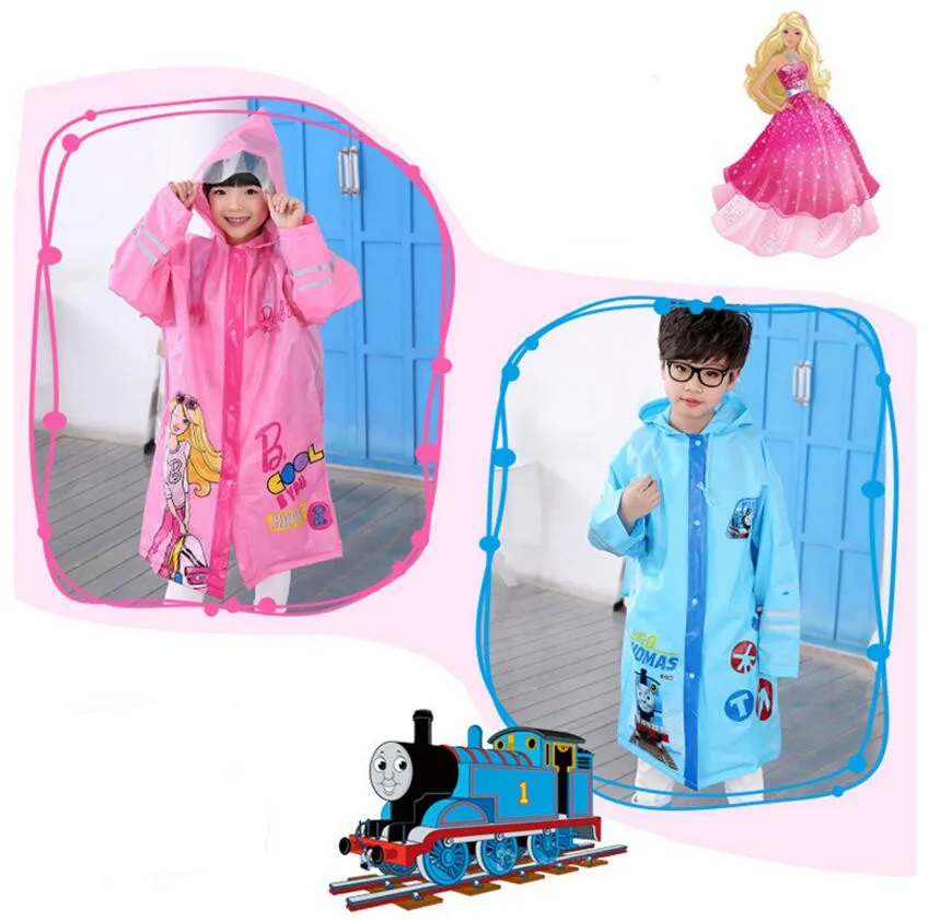6.Waterproof raincoat kids girls boys with schoolbag Thicken Long rain jacket for children Super waterproof cap rain coat rainwear