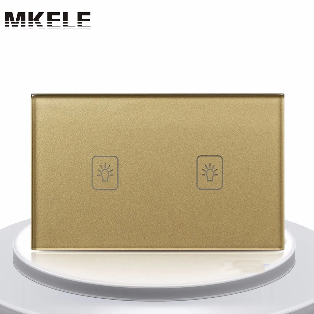 

US Standard Touch Switch Gold 2 Gang 2 Way Light Switch Touch Screen wall switch wall socket for lamp