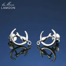 Lamoon Moon& cat Серьги-гвоздики для Для женщин S925 стерлингового серебра Ювелирные украшения Симпатичные серьги для Обувь для девочек Best подарок EY019