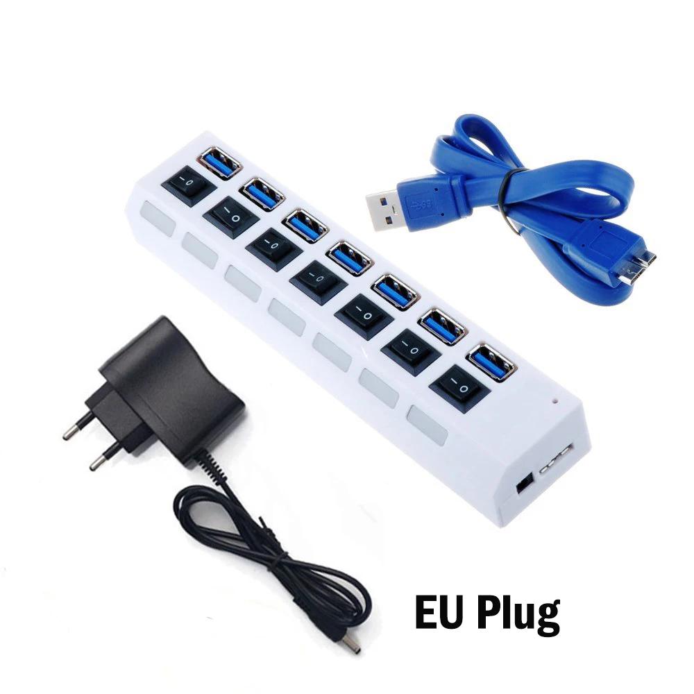 USB концентратор 3 0 высокоскоростной 4 7 портов с адаптером питания EU/US Мульти
