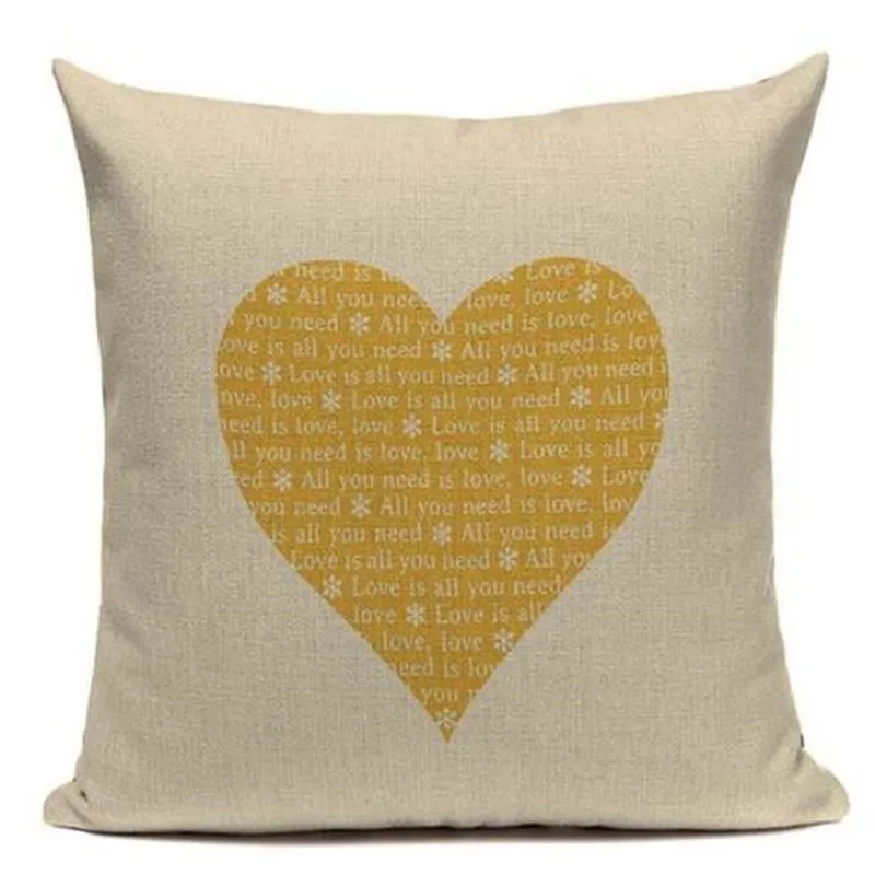 Fashion Yellow Color LOVE Bird Cushions Cover Heart Home Decor Linen Cotton Pillow Cover Decorative Throw Pillows Pillowcase