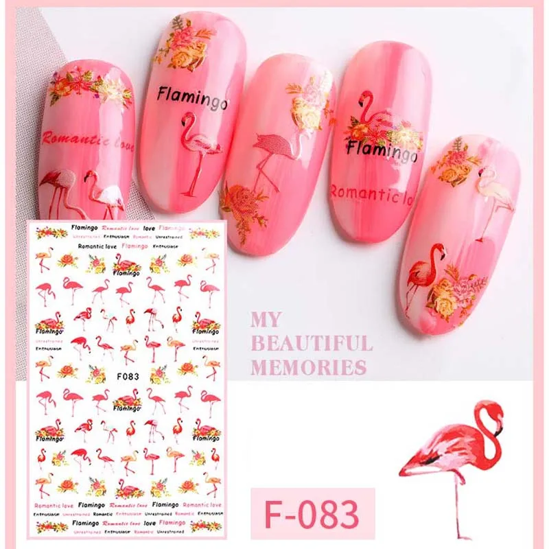 1 Sheet Flamingo Design 3D Nail Art Stickers Adheisve Transfer Tips