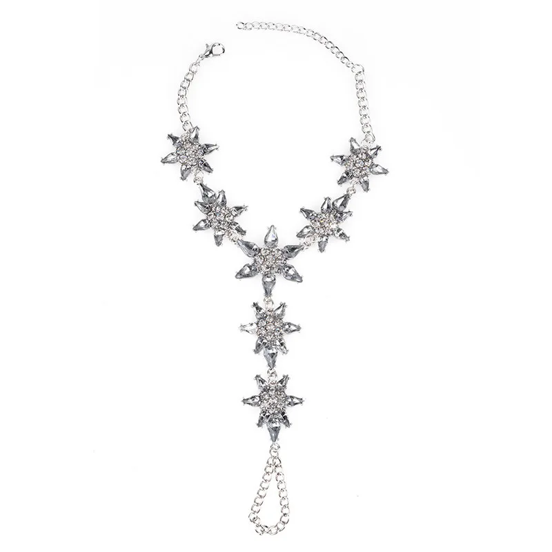 

Bohemian Luxury Crystal Rhinestones Gem Flower Pendant Anklet Bracelet Chain Ankle Barefoot Sandals Boho Jewelry
