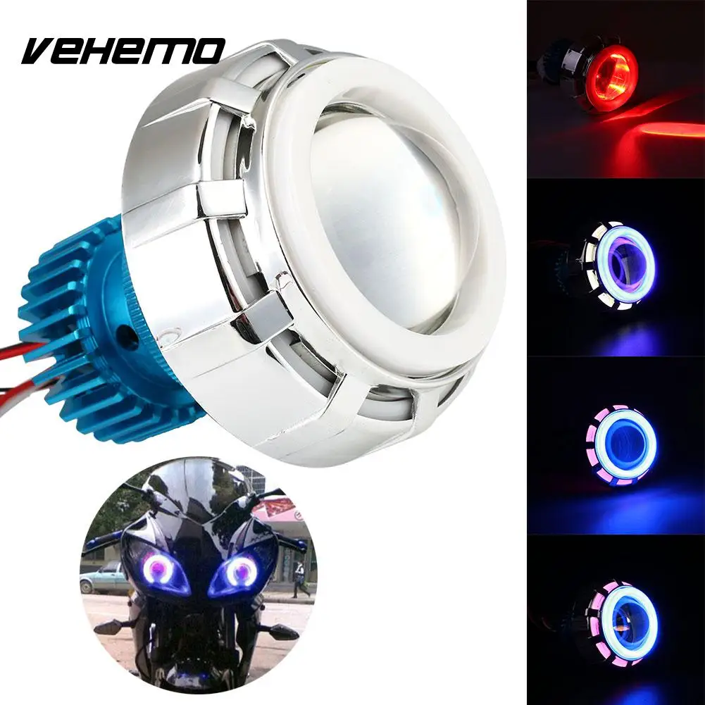 

Vehemo CNC Angel Devil Eye Bulb LED Headlight Motorcycle Headlight Motorbike Projector Light Super Bright Hi/Lo Beam