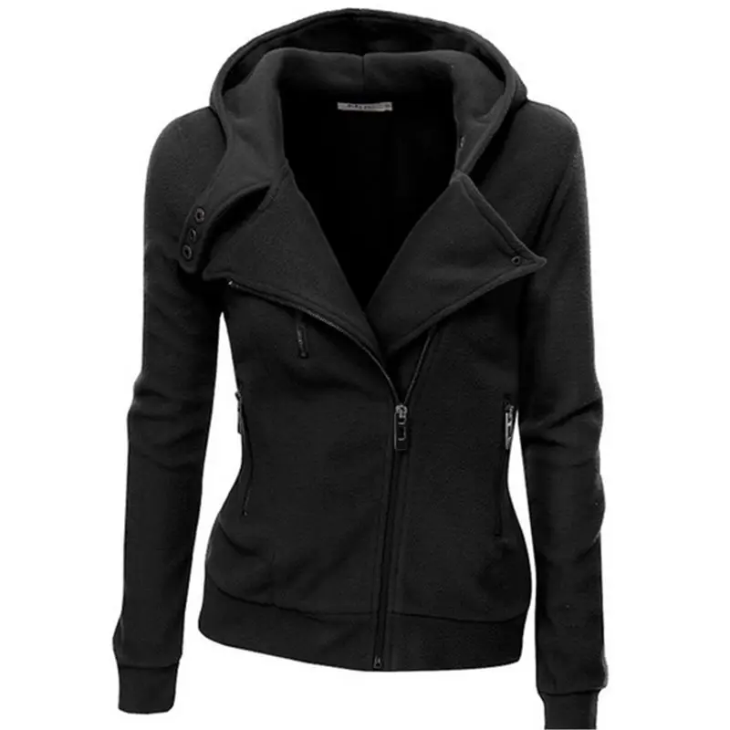 

Autumn women hoodies zipper button pocket rivet hooded irregular thin coat jacket girl school causel solid loose winter 2019new