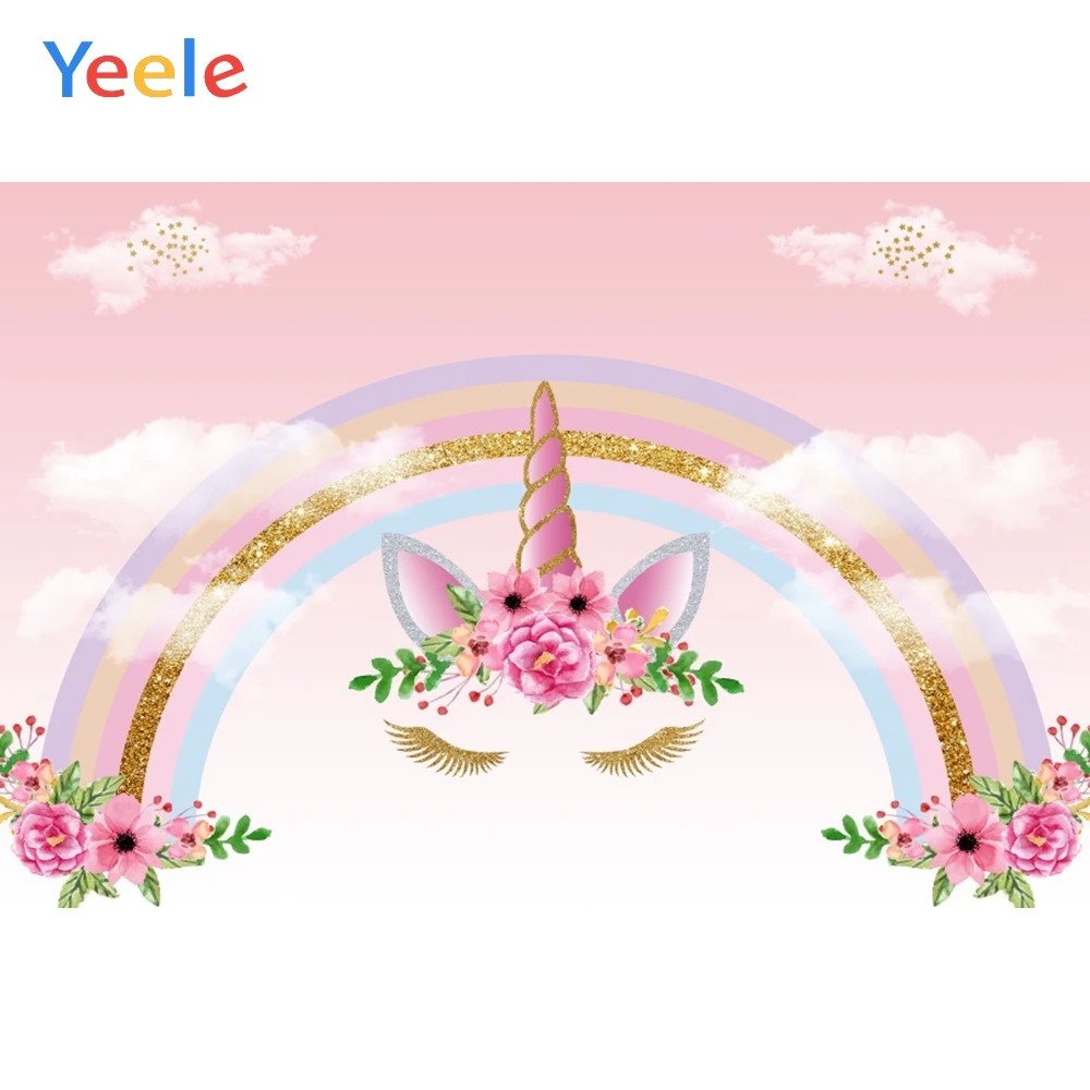 

Yeele Cartoon Rainbow Unicorn Party Flower Baby Photography Backgrounds Customized Photographic Backdrops For Photo Studio