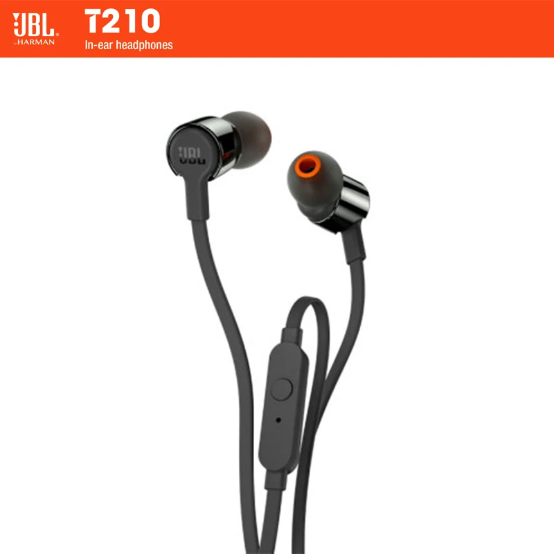 

JBL T210 In-ear Earphone One-Button Remote With Microphone Sport Running Music Pure Bass Sound Earbuds 3.5mm Plug For Smartphone