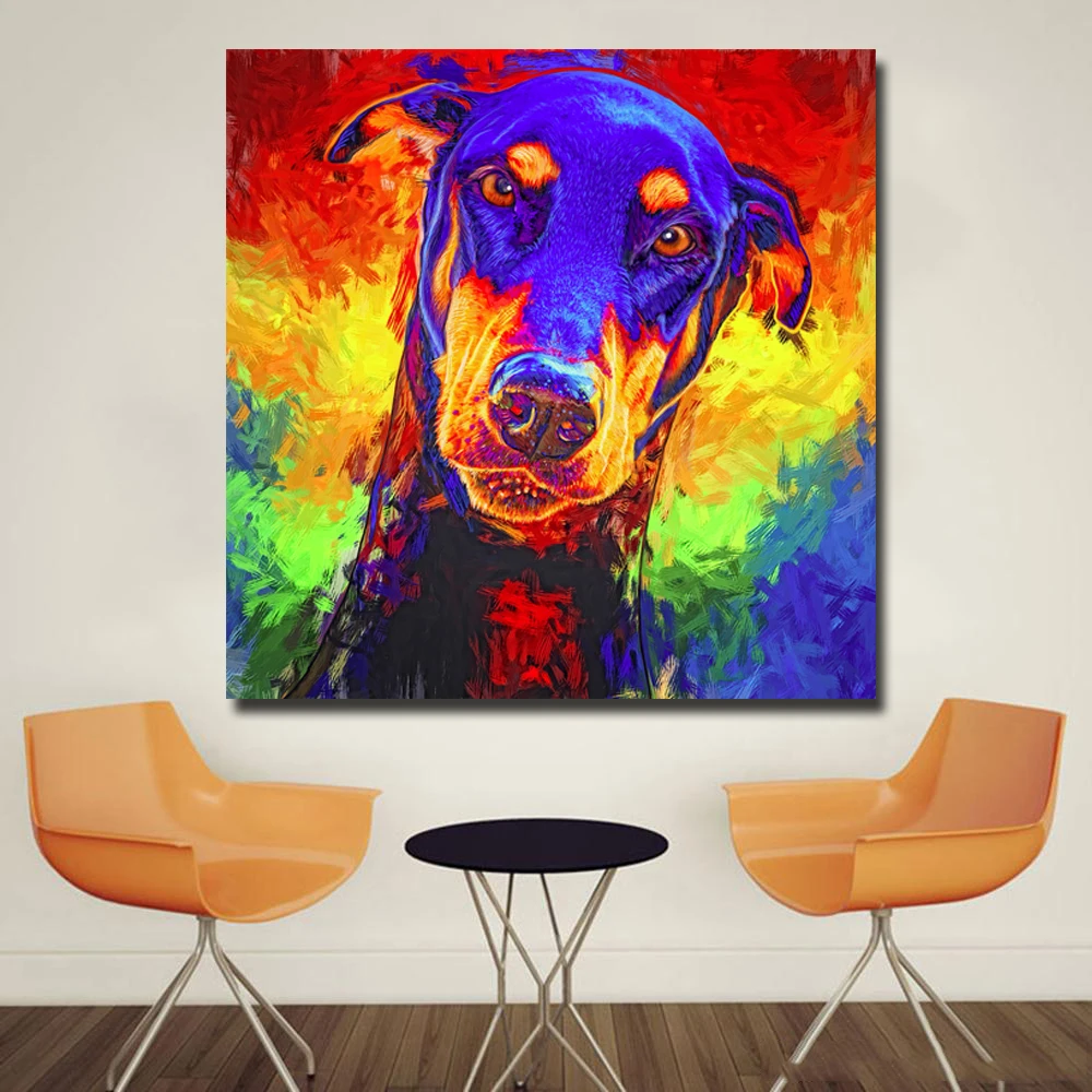 

Modern Colorful Animal Art Dog Painting Poster Print Wall Art Cuadro For Festival Living Room Home Decor Canvas Painting