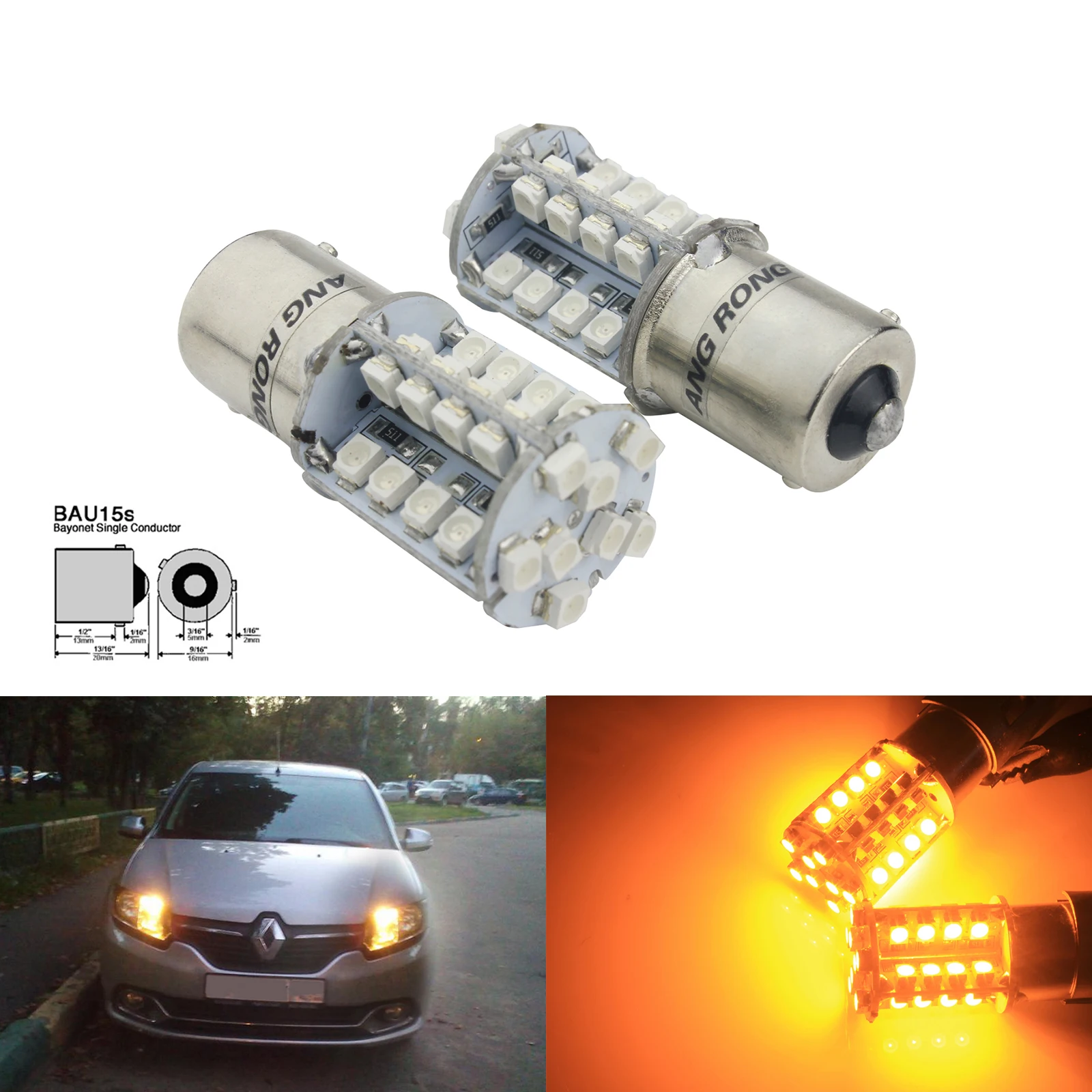 ANGRONG 2x581 PY21W BAU15s 6 Вт 40 SMD светодио дный лампы сторона индикатор обратного Свет лампы DRL Янтарный