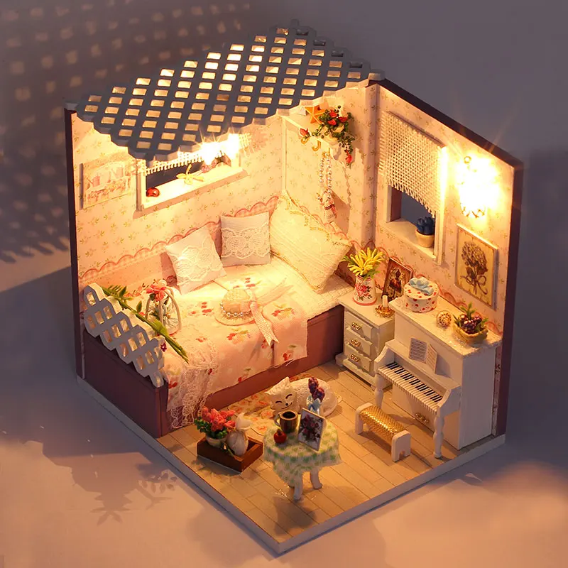 IiE создать кукольный домик миниатюрные игрушки дом спальня с мебельными аксессуарами кошка красивый Кукольный дом деревянные игрушки для девочки подарок
