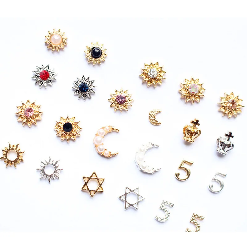 Zziell 10pcs DIY 3D Jewelry Japanese Putiel Sun Flow Nail Art Alloy Gold Glitter Rhinestones Nail Charm Decorations for DIY Nail