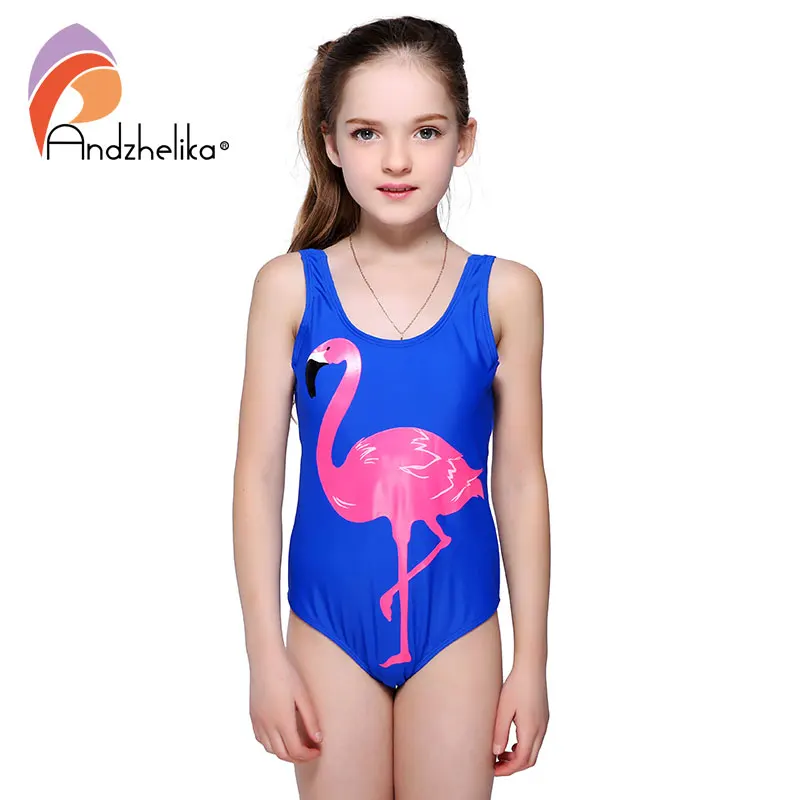 baratas Andzhelika Meninas Um Pedaço Swimsuit 2018 Novo Animal Print Pássaro Dos Desenhos Animados Esportes Swimwear Bodysuit Meninas Fatos de Banho Maiô