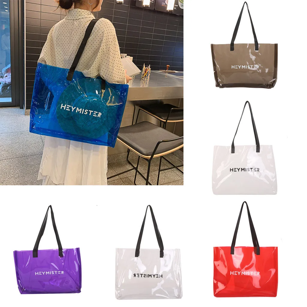Ремешок из прозрачного ПВХ сумка-тоут сумки Для женщин конфеты желе пляжные сумки Для женщин летнее платье в стиле "Ретро", большой Transpare Повседневное покупок сумки на плечо