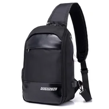 Грудь нейлоновая сумка и искусственной кожи Повседневное Для мужчин плеча Crossbody ремень сумки Многофункциональный путешествия ремень сумки груди пакеты черный
