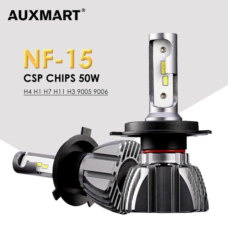 Auxmart NF15 серия Hi-Lo луч H4 светодиодный фонарь для автомобиля 6500K светодиодный H7 передние лампы H11 Светодиодный 9005 9006 Автомобильные фары 12 В 50 Вт безвентиляторный