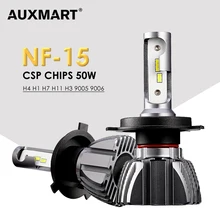 Auxmart NF15 Serisi Hi-Lo Işın H4 Araba için Far LED 6500 K Led H7 Ön Ampuller H11 Led 9005 9006 Araba Farlar 12 v 50 W Fansız