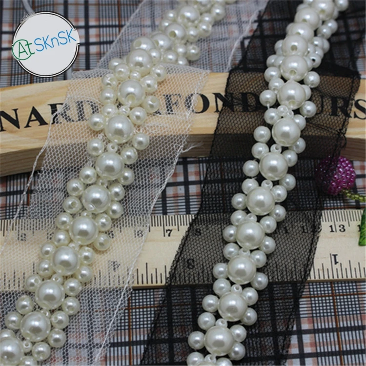 

Fashion SK 2Yards Sewing Accessories Black White Pearl Trim Bridal Sash Bridal Belt Beaded Jewelry Trim Lace Appliques For Weddi