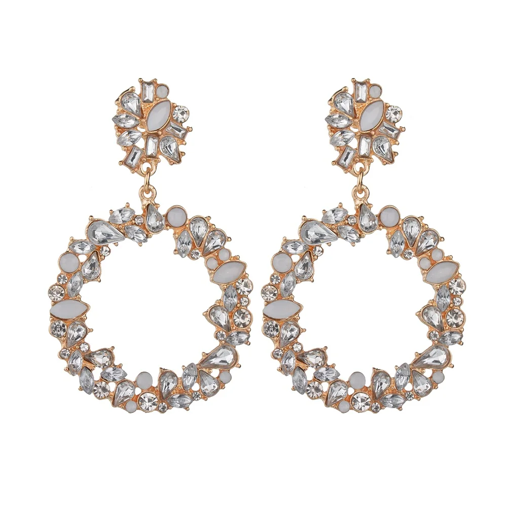 

MissCyCy 2018 New Rhinestone Big Circle Earrings For Women Crystal Drop Earrings Fashion Jewelry Accessories