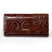 New Fashion Genuine Leather Women Wallet Vintage Flower Printed Ostrich Wallets Ladies Long Clutches With Coin Purse Card Holder