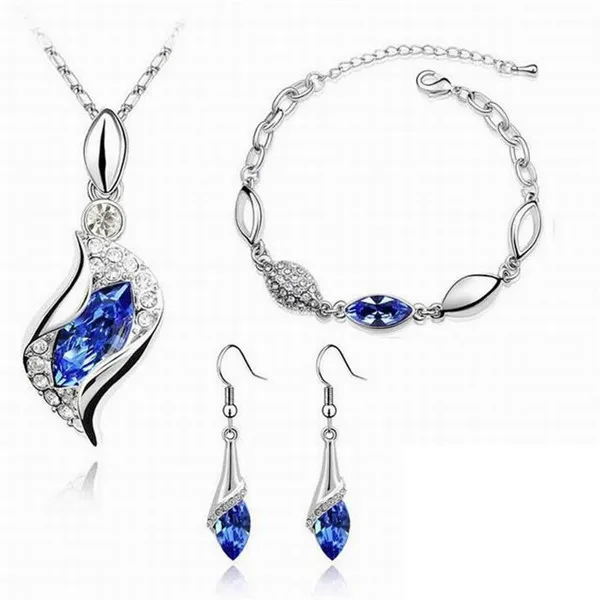 MISANANRYNE высокое качество элегантный роскошный дизайн Новая мода разноцветные Австрийские кристаллы Висячие Ювелирные наборы для женщин подарок - Окраска металла: Silver Blue