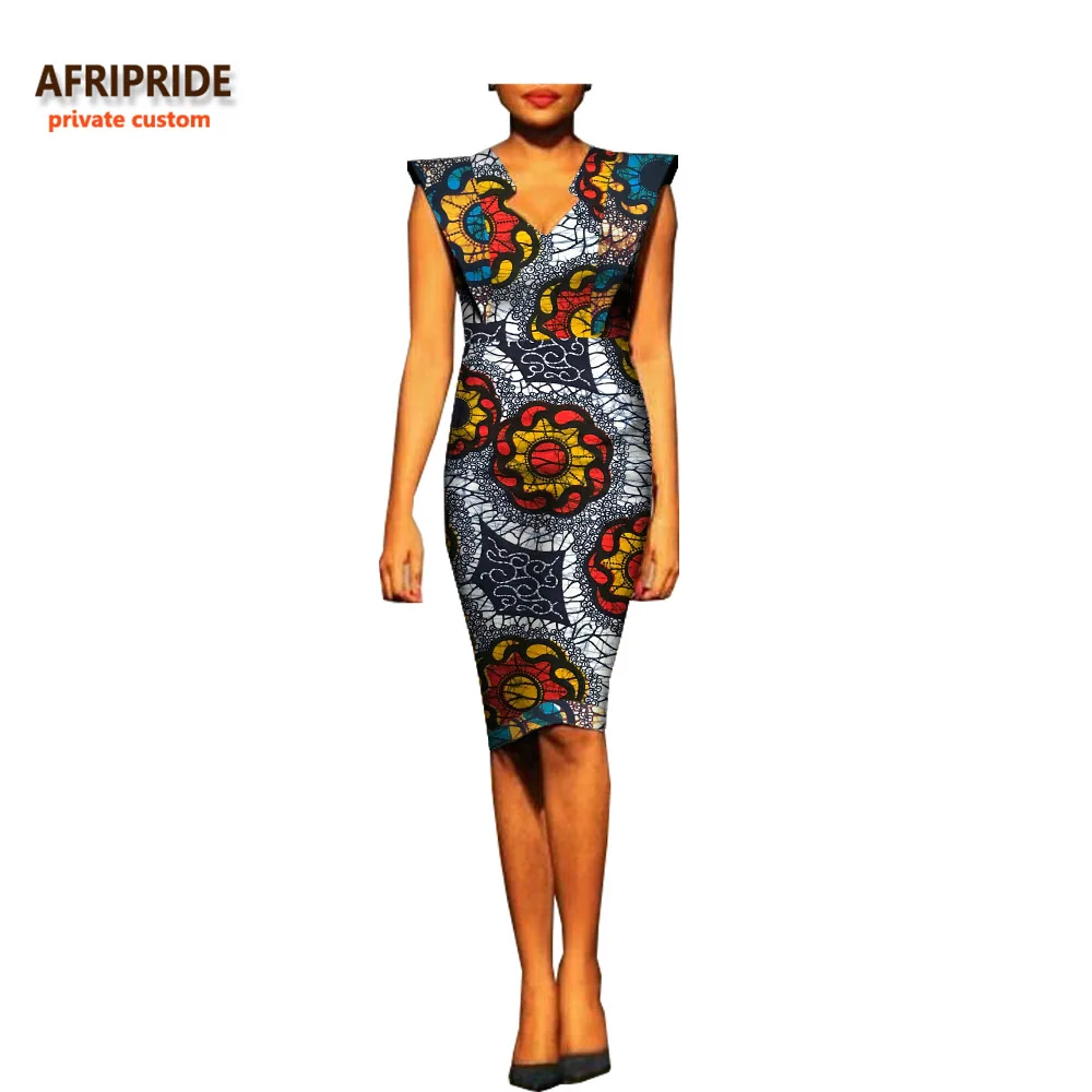 Африканское летнее женское платье AFRIPRIDE модное повседневное Хлопковое платье до колен с коротким рукавом и v-образным вырезом A7225121