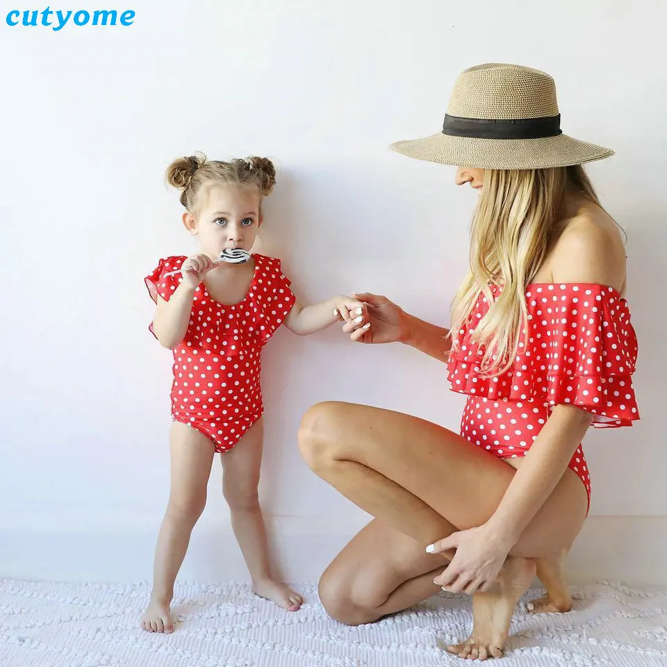 Mother Daughter Red Dot Swimwear Family Bathing Suits Mom And Daughter Mommy and Me Clothes