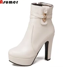ASUMER/ г., Новое поступление, женские ботинки модные однотонные женские ботинки на молнии осенне-зимние ботильоны на очень высокой платформе