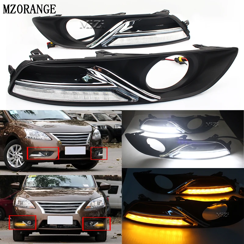 

MZORANGE DRL Yellow Turn Signal Dimmed Light Function Relay LED Car Daytime Running Lights For Nissan Sentra Sylphy 2013-2015