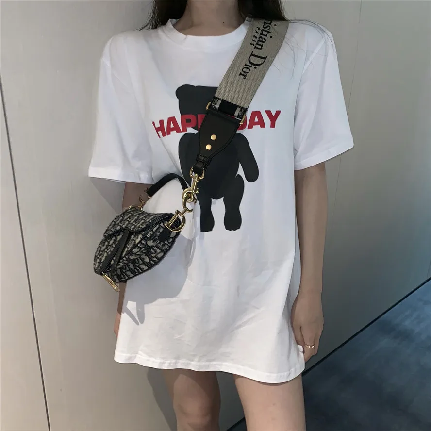

2 colors 2019 korean style summer cartoon bear letter print short sleeve t-shirts womens tee shirt femme (R5554)