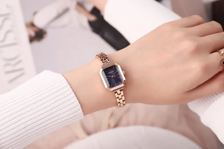 Женские часы, корейский модный Прямоугольный циферблат, стальной металлический браслет для часов, женские наручные кварцевые часы