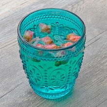 Ретро рельефное подсолнечное стекло эллиптические цветы коктейльное стекло зеленый синий бар вечерние чашки Египетский суд воды чашки красочные стекло