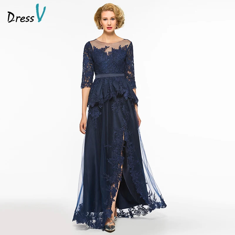 

Dressv A-line Long Mother Of The Bride Dress Half Sleeves Tulle Appliques Button Ruffles Sashes Ribbons Party Gown Custom Dress