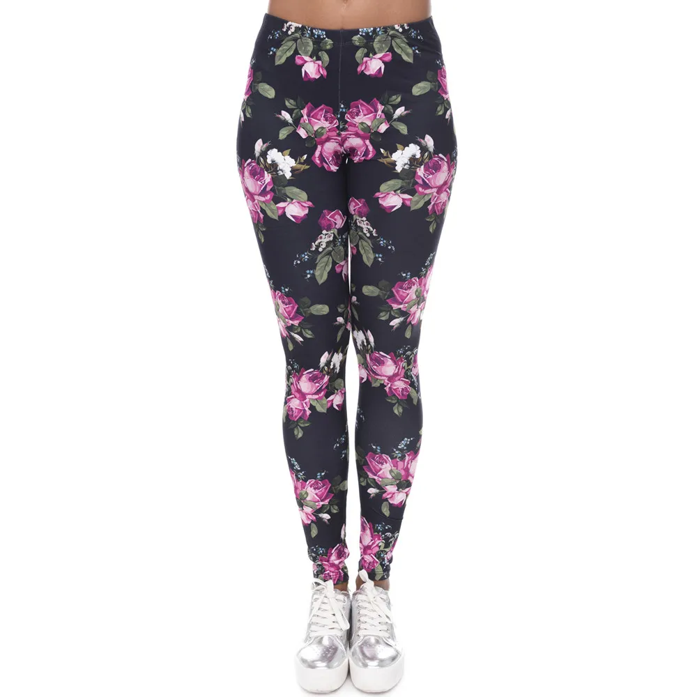 

2019 fashion flower star print leggings spring summer new women's elastic low waist sports pants slim leisure fitness clothes