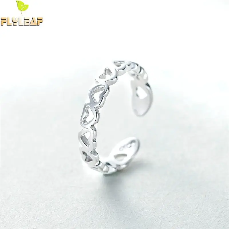 

Flyleaf 100% 925 Sterling Silver Hollow Heart Splice Open Rings For Women Creative Fashion Party Jewelry