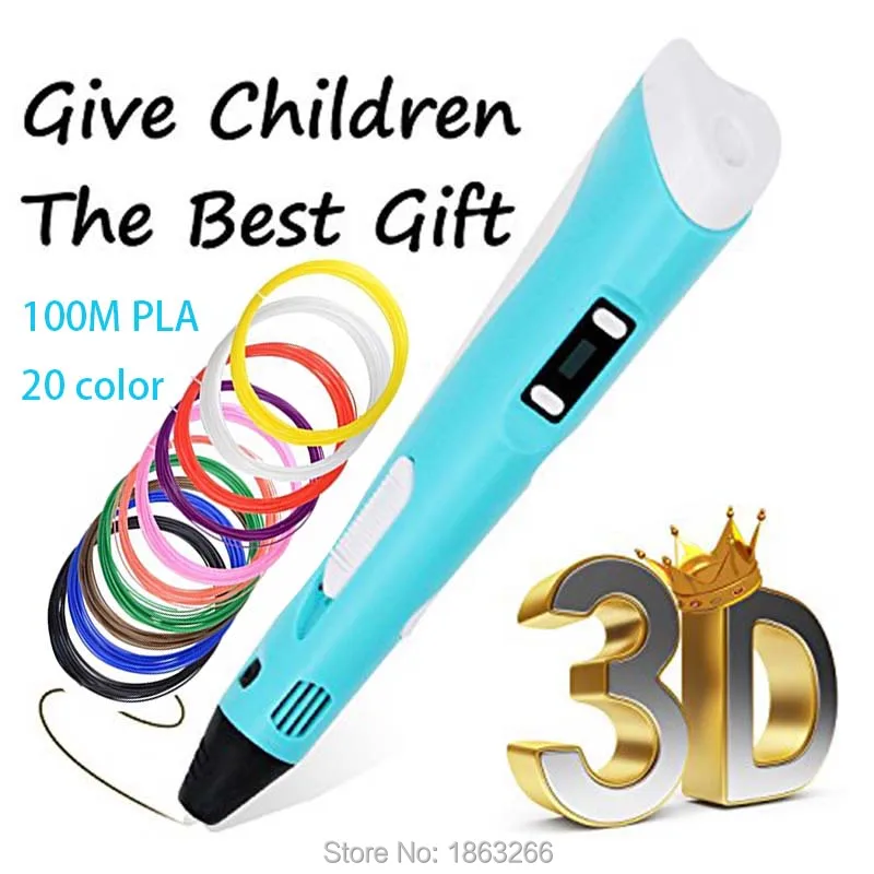 

3d printer pen Drawing caneta 3D Pen model with 20 color 5 meters PLA filament 3d handle pens for kids birthday present gifts